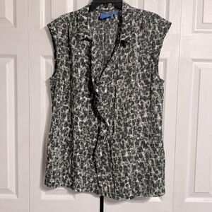 SimplyVera Vera Wang satiny lightweight gray black top shirt blouse size XL
